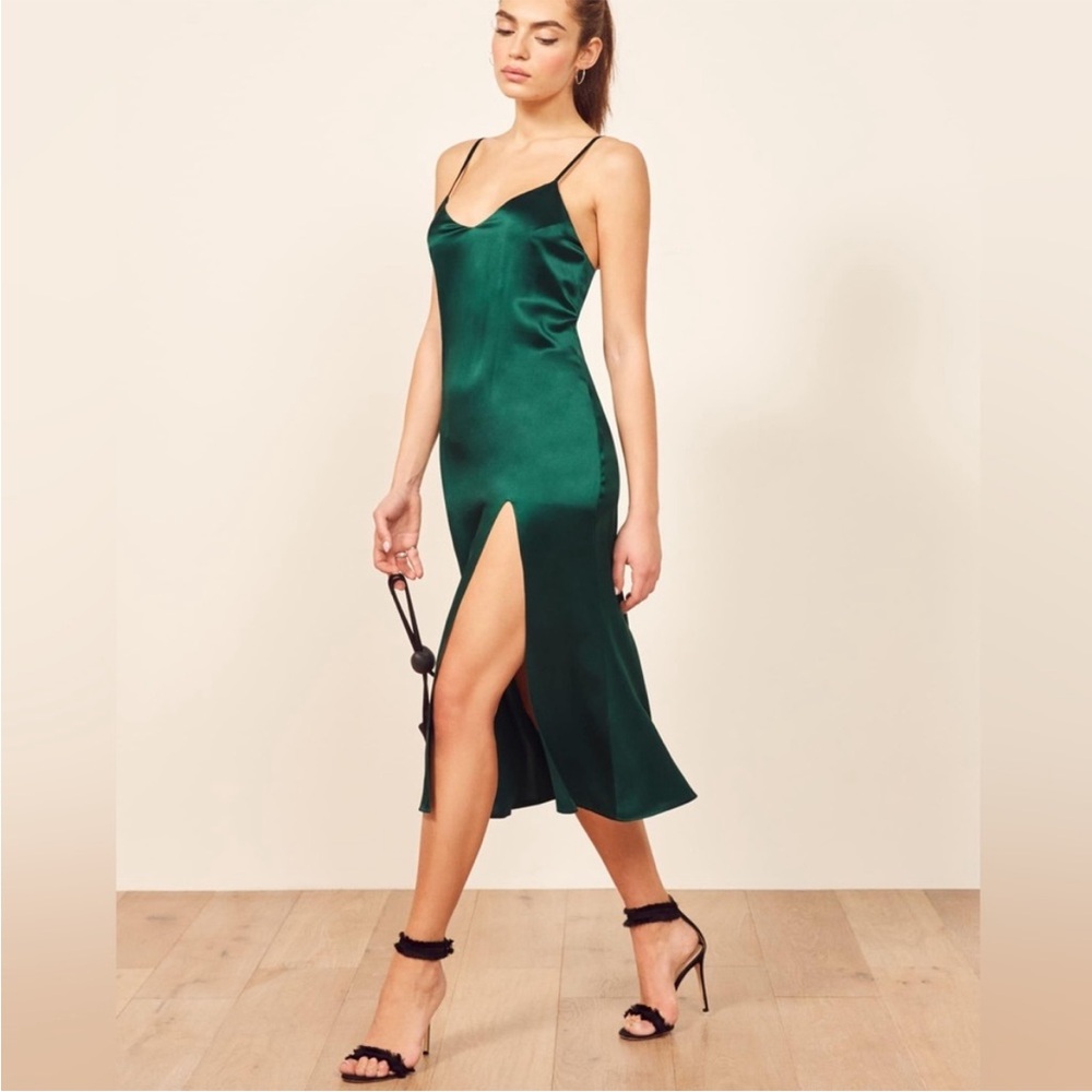 Reformation Emerald Silk Midi Dress